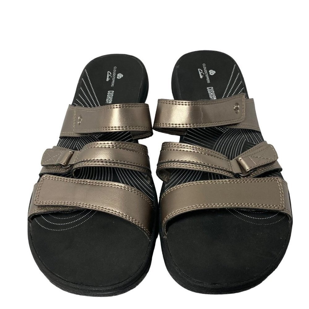 CLARKS Women's Arla Elin Slide Sandal, Pewter/Black, Size 9  (Cloudstepper Colle